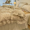 GobekUsa Lace Bedding Set: Printed Design, Single Queen Size, Cozy Quilt Cover, Fitted Sheet, 2 Pillowcases