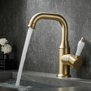 GobekUsa Brushed Gold Basin Faucet Deck Mounted Sink Tap Hot Cold Chrome Brass