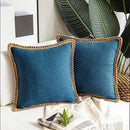 GobekUsa Hemp Rope Edging Lotus Leaf Hug Pillowcase - Medium Cotton Linen Cushion Cover
