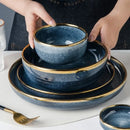 GobekUsa Blue Gradient Ceramic Plate Set - Elegant Dinner & Dessert Plates, Salad Soup Bowl - Luxury Tableware
