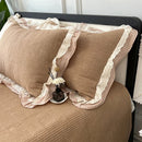 GobekUsa Lace Ruffles Quilted Bedspread Set with Pillowcases Queen Size
