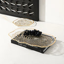 GobekUsa Gold Foil Glass Tray Geometric Fruit Plate Home Decor Accessory