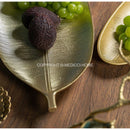 GobekUsa Leaf Shape Gold Paint Wooden Tray 14.5x40cm - Modern Decorative Tableware