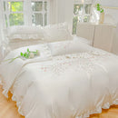 GobekUsa Ice Silk Embroidered Ruffles Duvet Set with Cool & Skin-Friendly Feel