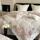GobekUsa 4-Piece Pink Purple Flowers Embroidery Bedding Set in 1000TC Egyptian Cotton