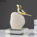 GobekUsa Golden Bird Statue Crystal Base Desk Ornament, Gold-plated Modern Home Decoration