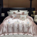 GobekUsa Luxe Brocade Cotton Flowers Embroidery Bedding Set Cream/Champagne Patchwork