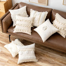 GobekUsa Beige Tufted Fringed Cushion Cover Cotton Linen Tassel Crochet Pillow Cover