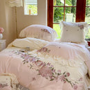 GobekUsa Flowers Lace Ruffles Wedding Bedding Set 1000TC Egyptian Cotton Duvet Cover Set