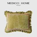 GobekUsa Luxe Chenille Ruffled Green Lumbar Pillow Cover 35x45