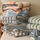 GobekUsa Japanese Striped Coral Fleece Blanket: Warm Sofa Cover, Office Nap Shawl, All Seasons