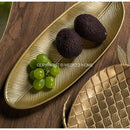 GobekUsa Leaf Shape Gold Paint Wooden Tray 14.5x40cm - Modern Decorative Tableware