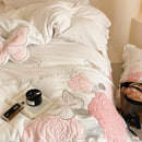 GobekUsa Lace Ruffles Princess Duvet Set, Butterfly Flowers Embroidery, Cozy Bedding with Bed Sheet & Pillowcases