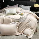 GobekUsa Chic Flowers Embroidery Luxury Bedding Set - 1000TC Egyptian Cotton 4Pcs