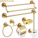 GobekUsa Gold Brass Bathroom Accessories Set: Robe Hook, Paper Holder, Towel Bar, Towel Ring