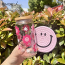 GobekUsa 470ML Pink Smiling Flower Theme Beverage Glass - Set of 1/2/4