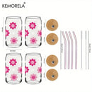 GobekUsa 470ML Pink Smiling Flower Theme Beverage Glass - Set of 1/2/4