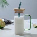 GobekUsa 400ml Square Glass Mug with Lid and Straw | Versatile Party Beverage Cup