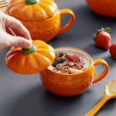 GobekUsa Halloween Pumpkin Shaped Ceramic Cup with Spoon | Kawaii Soup Mug