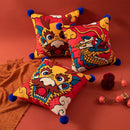 GobekUsa Dragon Year Cushion Cover 45x45cm Decorative Throw Pillow with Hair Ball Embroidery