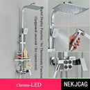 GobekUsa Digital Display Thermostatic Shower Faucet Set, Rain Shower Column, Wall Mount - Black/Chrome