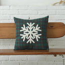GobekUsa Christmas Plaid Cotton Cushion Cover with Letter Snowflake Embroidery