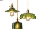 GobekUsa Green Glass LED Pendant Light Fixture - Modern Nordic Hanging Lamp