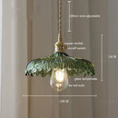 GobekUsa Green Glass LED Pendant Lamp with Copper Wood Handle for Modern Nordic Home Decor