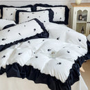 GobekUsa Korean Princess Rose Flowers Lace Ruffles Bedding Set - Soft Cotton Duvet Cover