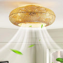GobekUsa Bamboo Ceiling Fan with Lights Remote Control 50cm Retractable Silent Blades