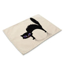 GobekUsa Black Cat Linen Placemat Set for Dining Table & Kitchen Decor