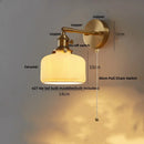 GobekUsa Ceramic LED Wall Sconce with Walnut Wood Pull Chain Switch - Nordic Style