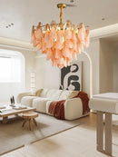 GobekUsa Gold Chrome Dimmable Amber Glass Petal Chandelier – French Design Luxury Hanglamp