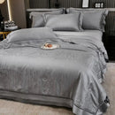 GobekUsa Eucalyptus Fiber Jacquard Summer Quilt Set with Soft Silky Comforter, Sheet, Pillowcases