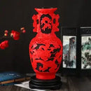 GobekUsa 10-inch Red Lacquerware Flower Auspicious Vase