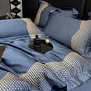 GobekUsa 1000TC Cotton Embroidery Luxury Bedding Set in Blue White Champagne