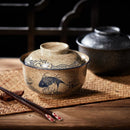 GobekUsa 6.5inch Retro Ceramic Ramen Bowl Set with Lid, Chopsticks, and Spoons