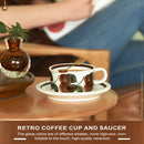 GobekUsa Hand-Drawn Ceramic Espresso Cup with Saucer, 8oz Cappuccino Cups