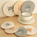 GobekUsa Cat Print Round Woven Coaster Cup Mat Table Heat Insulation Pad