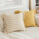 GobekUsa Geometric Tufted Cushion Cover with Crochet Tassels - Nordic Yellow Striped Pillow Cover