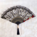 GobekUsa Elegant Gemstone Handle Lace Fan for Dark Gothic Court Party