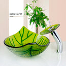 GobekUsa Green Glass Vessel Sink Set with Waterfall Faucet - Luxury Bathroom Vanity