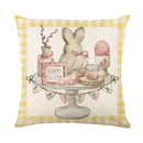 GobekUsa Easter Bunny Rabbit Linen Cushion Cover 45x45cm - Flower Print Festival Pillowcase