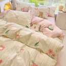 GobekUsa Double-Sided Floral Print Cotton Bedding Set - Queen Size Soft Duvet Cover Set