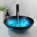GobekUsa Bule Glass Sink Set with Matte Black Mixer Faucet Tap and Pop Drain