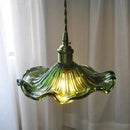 GobekUsa Green Flower Glass Pendant Light for Kitchen Bar Restaurant, Modern Wire Adjustable Hanging Lamp