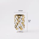 GobekUsa Geometric Gold Leaf Relief Ceramic Vase - Elegant Hand-Appliqued Flower Pot Home Decor