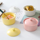 GobekUsa Ceramic Dessert Bowl with Cover, Small Porcelain Soup Bowl, Cake Baking Mold