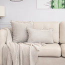 GobekUsa Beige Striped Cushion Cover with Pom Pom Detail Lumbar Throw Pillow Case