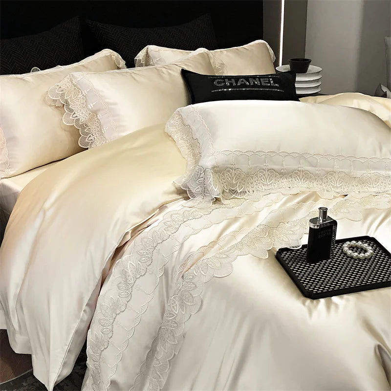 GobekUsa Lace Patchwork Silk Cotton Luxury Bedding Set Queen King Size, photo 4 of 9